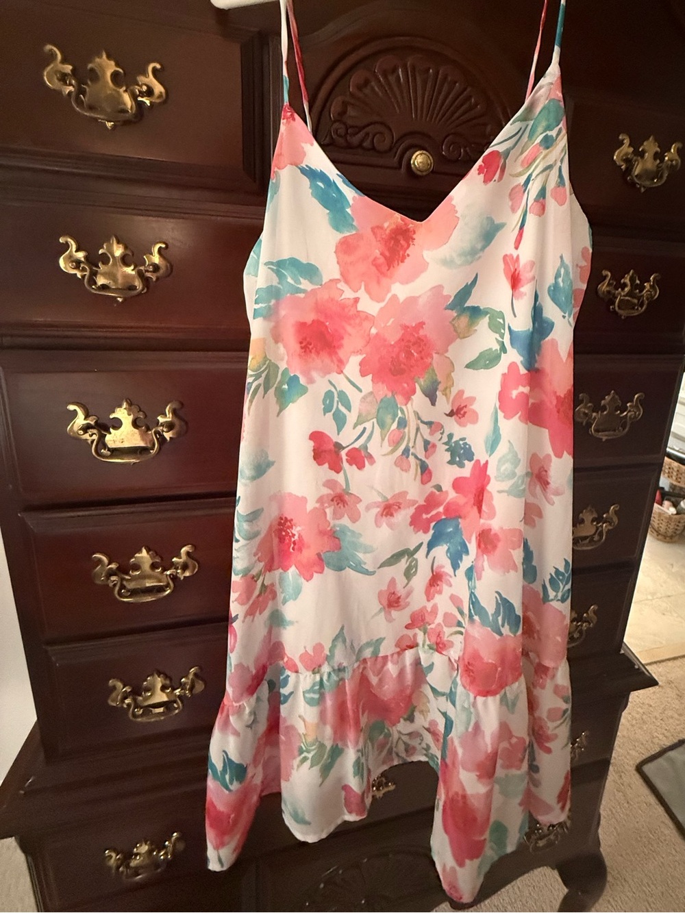 Peach Love California Pink & Teal Floral Slip Dress